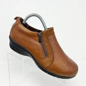 Propet Wendy Cognac Brown Leather Loafers Size 8.5 Extra Wide Casual Zip Comfort
